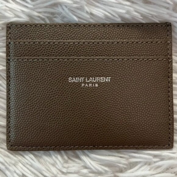 Saint Laurent Handbags - Saint Laurent Pebbled Leather Logo Card Case Grey